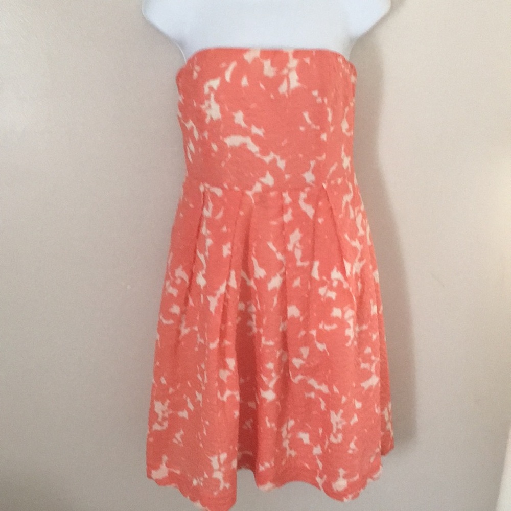 J Crew coral, strapless,crinkle summer dress Sz 8.
